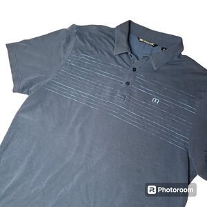 Travis Mathew Men's Large Blue Stripe Pima Cotton Blend Short‎ Sleeve Golf Polo
